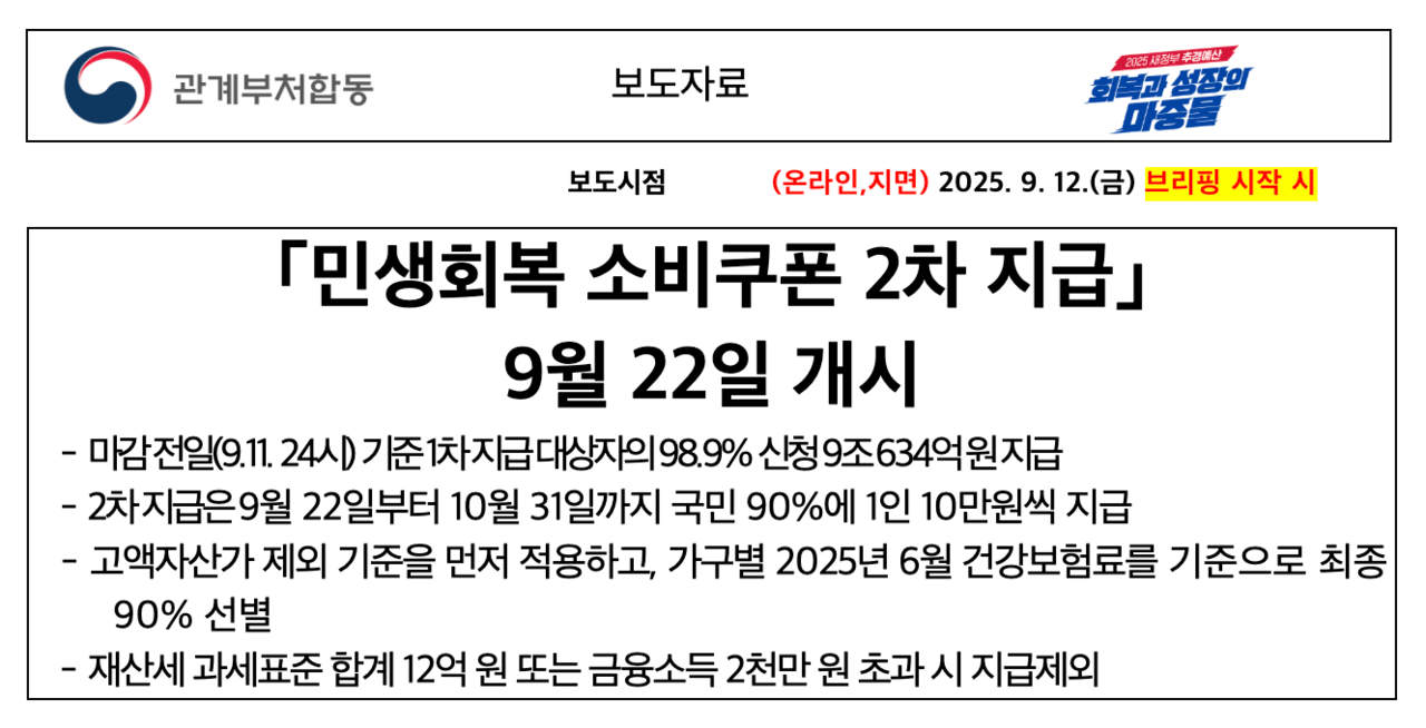 민생회복 소비쿠폰 2차 지급 공문 일부