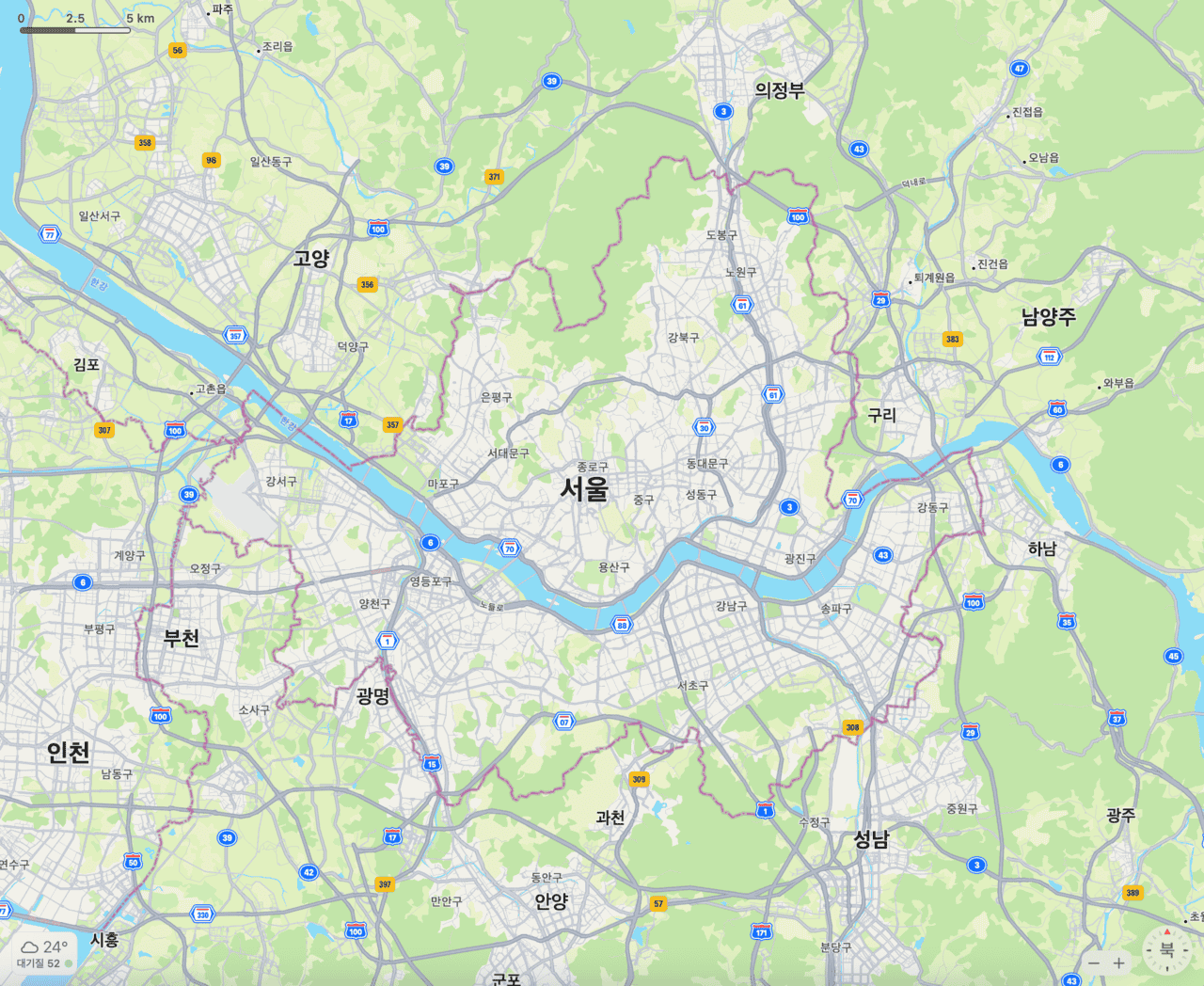 서울과 그 주변 지역들