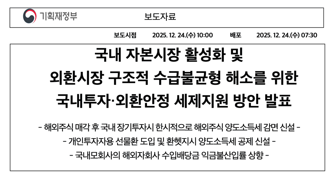 기획재정부의 보도자료 타이틀